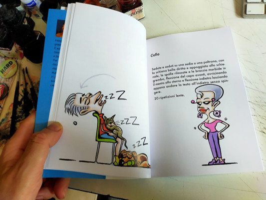 Esercizio per il collo | Illustrazione per il libro di Luana Valle | Ginnastica per vecchie megere e vecchi tromboni | Tempesta Editore