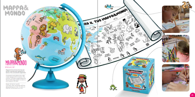Mappa&Mondo | Progettazione del mappamondo con il poster da colorare e il packaging | Dal sito www.tecnodidattica.com